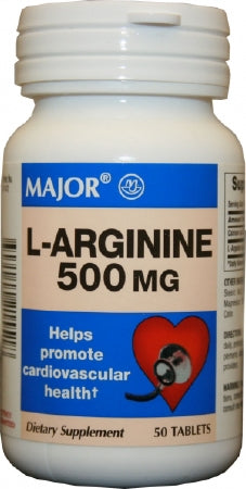 Major Pharmaceuticals Dietary Supplement Major® L-Arginine 500 mg Strength Tablet 50 per Bottle