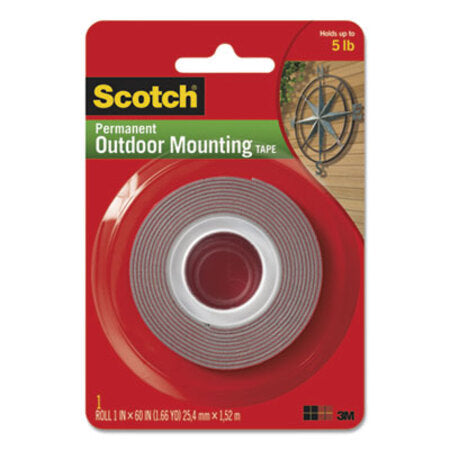 Scotch® Exterior Weather-Resistant Double-Sided Tape, 1" x 60", Gray