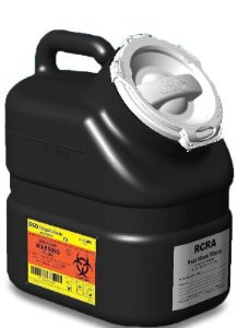 Becton Dickinson RCRA Waste Container BD™ 10-1/2 H X 7-1/2 W X 12 L Inch 3 Gallon Black Base / White Lid Vertical Entry Hinged Snap On Lid