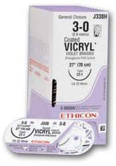 J & J Healthcare Systems Suture with Needle Coated Vicryl™ Absorbable Coated Undyed Suture Braided Polyglactin 910 Size 0 27 Inch Suture 1-Needle 26 mm Length 1/2 Circle Taper Point Needle