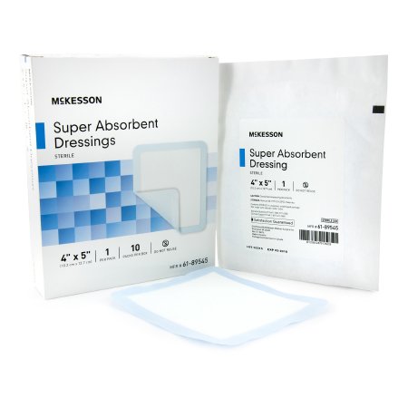 Super Absorbent Dressing McKesson Polyethylene / NonWoven Polypropylene / Cellulose / Superabsorber 4 X 5 Inch Sterile