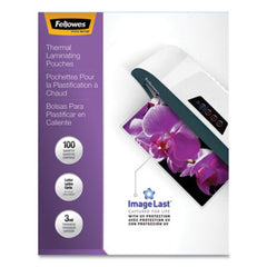 Fellowes® ImageLast Laminating Pouches with UV Protection, 3 mil, 9" x 11.5", Clear, 100/Pack