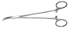 Miltex Hemostatic Forceps Padgett® Mosquito 4-3/4 Inch Length Surgical Grade Stainless Steel NonSterile Ratchet Lock Finger Ring Handle Curved Long Serrated Jaws - M-683590-4978 - Each