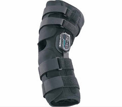 DJO Hinged Knee Brace DonJoy® Playmaker® Standard Small Pull-On / Hook and Loop Strap Closure 15-1/2 to 18-1/2 InchThigh Circumference / 13 to 14 Inch Knee Center Circumference / 12 to 14 Inch Calf Circumference Left or Right Knee