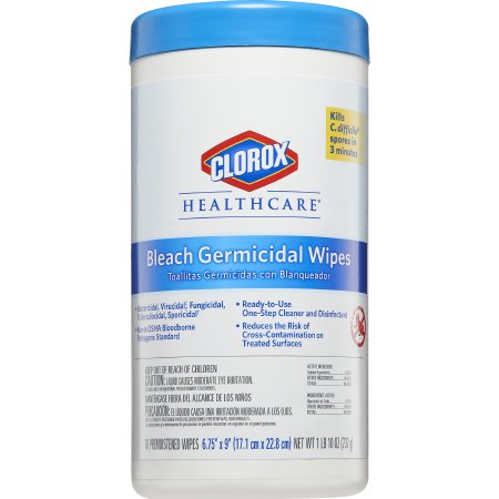 The Clorox Company Clorox Healthcare® Bleach Germicidal Surface Disinfectant Cleaner Premoistened Wipe 70 Count Canister Disposable Chlorine Scent NonSterile - M-687407-2501 - Case of 6