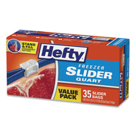 Hefty® Slider Bags, 1 qt, 2.5 mil, 7" x 8", Clear, 35/Box