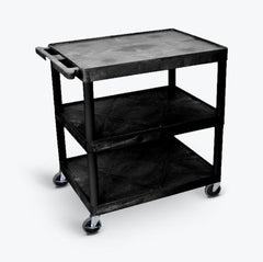 Luxor Utility Cart Polyethylene Plastic 32 X 24 X 33 Inch Black Shelves Flush with Lip