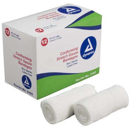 Dynarex Conforming Bandage Dynarex® Polyester 1-Ply 3 Inch X 4-1/10 Yard Roll Shape NonSterile