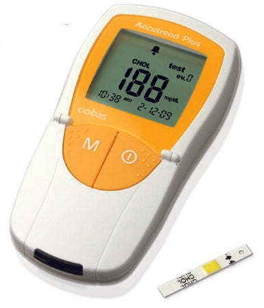 Roche Diagnostics Blood Glucose and Cholesterol Meter Accutrend® Plus 12 Second Glucose, 3 Minute Cholesterol Results Stores Up To 1000 Results Test Strip Coding
