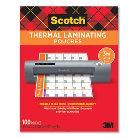 Scotch™ Laminating Pouches, 3 mil, 9" x 11.5", Gloss Clear, 100/Pack