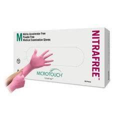 Ansell Exam Glove Micro-Touch® NitraFree™ Medium NonSterile Nitrile Standard Cuff Length Textured Fingertips Pink Chemo Tested - M-693951-4038 - Case of 10