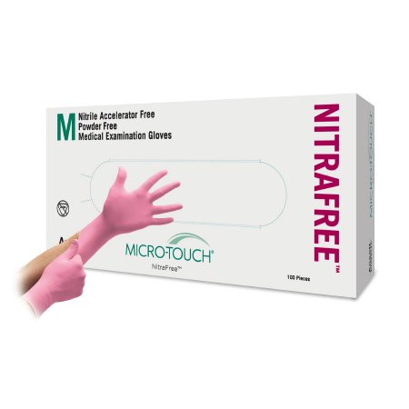 Ansell Exam Glove Micro-Touch® NitraFree™ Medium NonSterile Nitrile Standard Cuff Length Textured Fingertips Pink Chemo Tested - M-693951-1021 - Box of 1