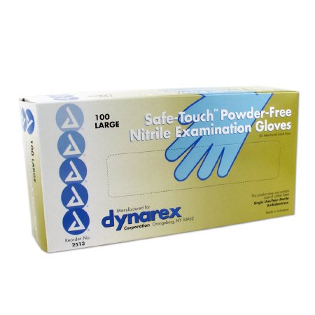 Dynarex Exam Glove Safe-Touch™ Large NonSterile Nitrile Standard Cuff Length Textured Fingertips Blue Not Chemo Approved - M-694934-1055 - Case of 1000