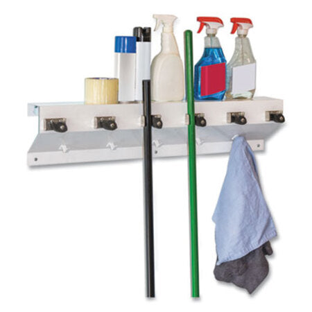 Ex-Cell The Clincher Mop and Broom Holder, 34"w x 5 1/2"d x 7 1/2"h, White Gloss, Each