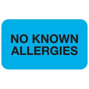 Tabbies Pre-Printed Label Allergy Alert Light Blue No Known Allergies Black Alert Label 7/8 X 1-1/2 Inch - M-695740-3656 - Roll of 1