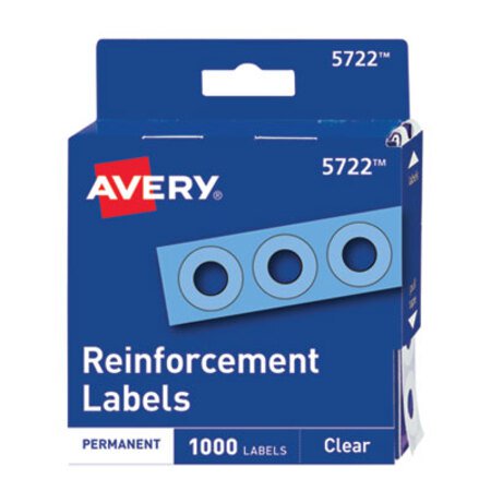 Avery® Dispenser Pack Hole Reinforcements, 1/4" Dia, Clear, 1000/Pack, (5722)