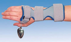 Patterson Medical Supply Wrist Drop Orthosis with Utensil Holder Deluxe Plastic / Foam Left Hand Blue / Gray Large