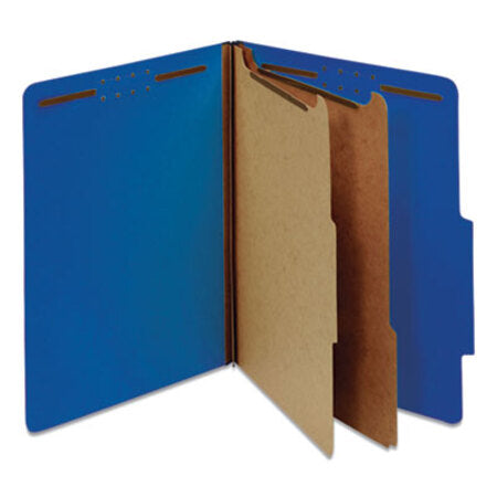 Universal® Bright Colored Pressboard Classification Folders, 2 Dividers, Letter Size, Cobalt Blue Cover, 10/Box