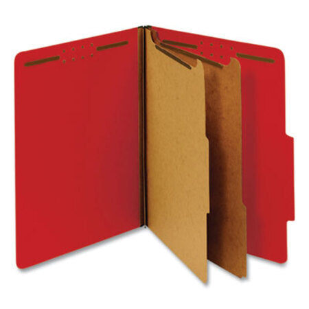 Universal® Bright Colored Pressboard Classification Folders, 2 Dividers, Letter Size, Ruby Red, 10/Box