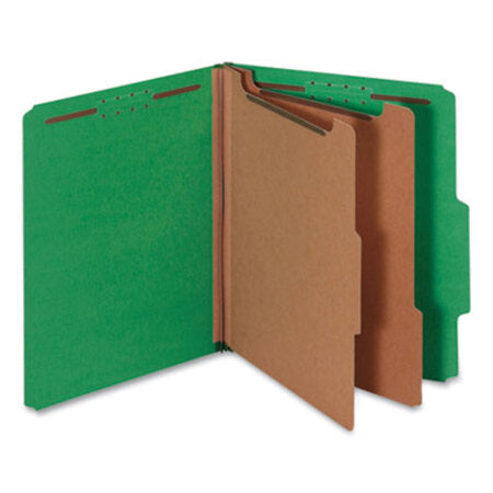 Universal® Bright Colored Pressboard Classification Folders, 2 Dividers, Letter Size, Emerald Green, 10/Box