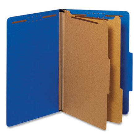 Universal® Bright Colored Pressboard Classification Folders, 2 Dividers, Legal Size, Cobalt Blue, 10/Box
