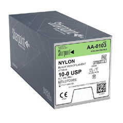 Suture with Needle Sharpoint® Nonabsorbable Uncoated Black Suture Monofilament Nylon Size 10 - 0 4 Inch Suture 1-Needle 4 mm Length 3/8 Circle meter E. T. Point Needle
