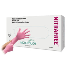 Ansell Exam Glove Micro-Touch® NitraFree™ X-Small NonSterile Nitrile Standard Cuff Length Textured Fingertips Pink Chemo Tested - M-697230-2439 - Case of 10