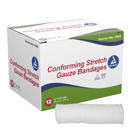 Dynarex Conforming Bandage Dynarex® Polyester 1-Ply 4 Inch X 4-1/10 Yard Roll Shape NonSterile