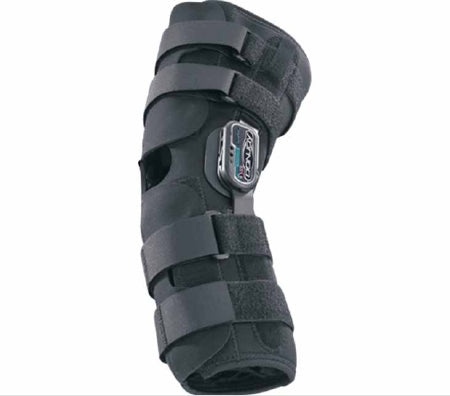 DJO Hinged Knee Brace DonJoy® Playmaker® Standard X-Small Wraparound / Hook and Loop Strap Closure 13 to 15-1/2 Inch Thigh Circumference / 12 to 13 Inch Knee Center Circumference / 10 to 12 Inch Calf Circumference Left or Right Knee