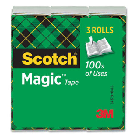 Scotch® Magic Tape Refill, 1" Core, 0.5" x 36 yds, Clear, 3/Pack