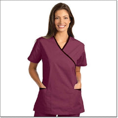 Fashion Seal Uniforms Scrub Shirt Small Burgundy / Black 2 Pockets Short Set-In Sleeve Female - M-843762-3162 - Each