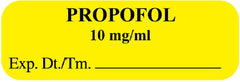Drug Label UAL Anesthesia Label Propofol 10mg/mL Exp Dt tm_ Yellow 1/2 X 1-1/2 Inch