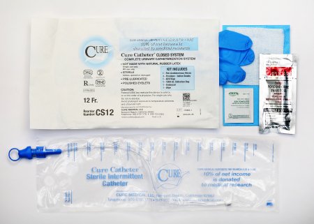 Cure Medical Intermittent Catheter Kit Cure Catheter™ Closed System / Straight Tip 12 Fr. Without Balloon