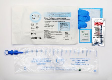 Cure Medical Intermittent Catheter Kit Cure Catheter™ Closed System / Straight Tip 14 Fr. Without Balloon
