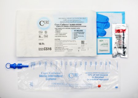 Cure Medical Intermittent Catheter Kit Cure Catheter™ Closed System / Straight Tip 16 Fr. Without Balloon