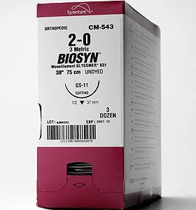 Suture with Needle Biosyn Absorbable Uncoated Undyed Suture Monofilament Polyester Size 4 - 0 30 Inch Suture 1-Needle 60 mm Length Straight Conventional Cutting Needle