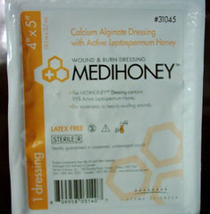 Calcium Alginate Dressing MEDIHONEY® 4 X 5 Inch Rectangle Calcium Alginate / Active Leptospermum Honey Sterile