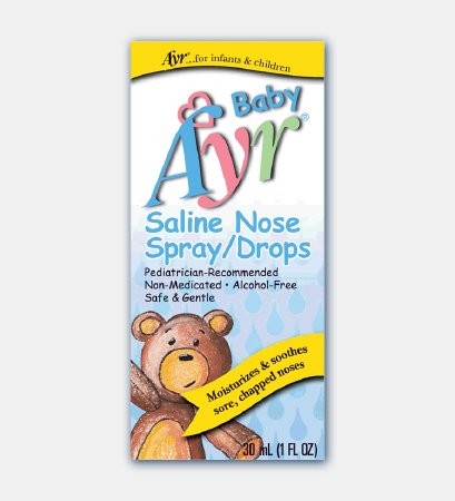 BF Ascher Saline Nasal Spray Ayr® Baby Saline Nose Spray / Drops 0.65% Strength 1 oz.