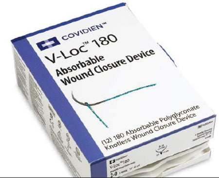 Suture with Needle V-Loc 180 Wound Closure Device Absorbable Uncoated Clear Suture Barbed Monofilament Polyglyconate Size 2 - 0 18 Inch Suture 1-Needle 24 mm Length 3/8 Circle Reverse Cutting Needle