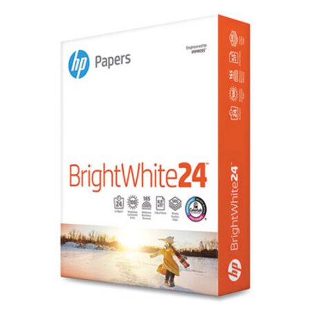 HP Papers Brightwhite24 Paper, 100 Bright, 24lb, 8.5 x 11, Bright White, 500/Ream