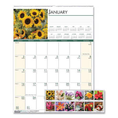 House of Doolittle™ Recycled Floral Monthly Wall Calendar, 12 x 16.5, 2021