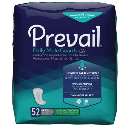 First Quality Bladder Control Pad Prevail® Daily Male Guards 12-1/2 Inch Length Heavy Absorbency Polymer Core One Size Fits Most Adult Male Disposable - M-709736-3558 - Case of 4
