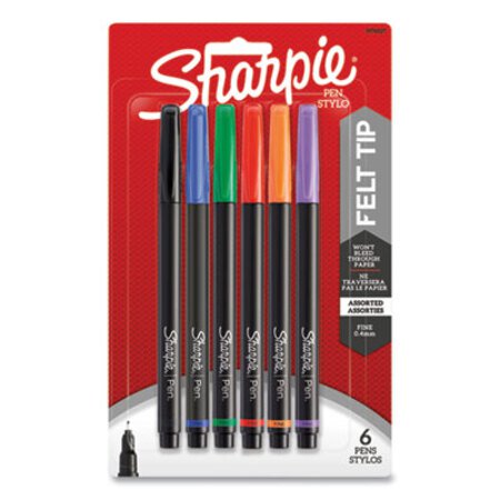 Sharpie® Water-Resistant Ink Stick Plastic Point Pen, 0.4 mm, Assorted Ink/Barrel, 6/Pack