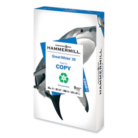 Hammermill® Great White 30 Recycled Print Paper, 92 Bright, 20lb, 8.5 x 14, White, 500/Ream