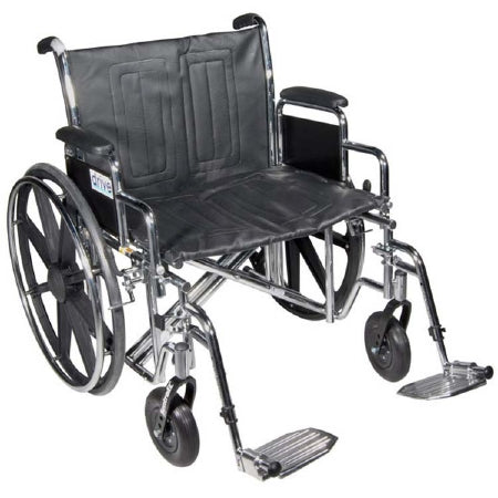 Drive Medical Bariatric Wheelchair drive™ Sentra EC Heavy Duty Dual Axle Full Length Arm Removable Padded Arm Style Elevating Legrest Black Upholstery 24 Inch Seat Width 450 lbs. Weight Capacity