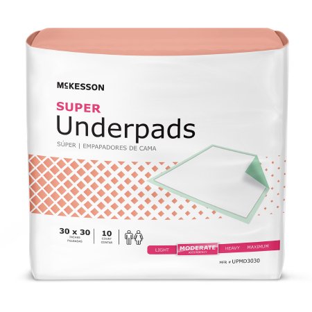 Underpad McKesson Super 30 X 30 Inch Disposable Fluff / Polymer Moderate Absorbency - M-724049-4108 - Case of 150