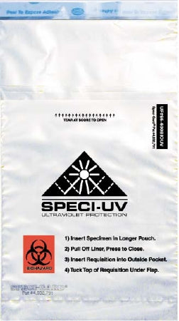 Minigrip Specimen Transport Bag with Document Pouch Speci-Gard® Speci-UV 6 X 10 Inch Polyethylene Adhesive Closure Biohazard Symbol / Instructions for Use NonSterile