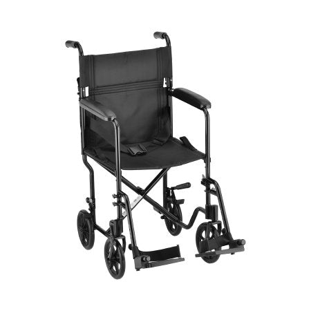 Nova Ortho-Med Lightweight Transport Chair Nova Aluminum Frame 300 lbs. Weight Capacity Full Length / Fixed Height Arm Black Upholstery