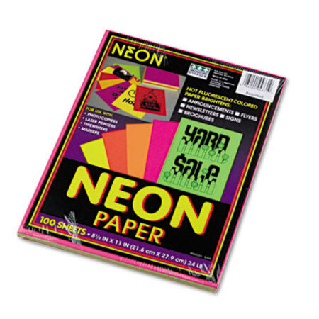 Pacon® Array Colored Bond Paper, 24lb, 8.5 x 11, Assorted Neon Colors, 100/Pack