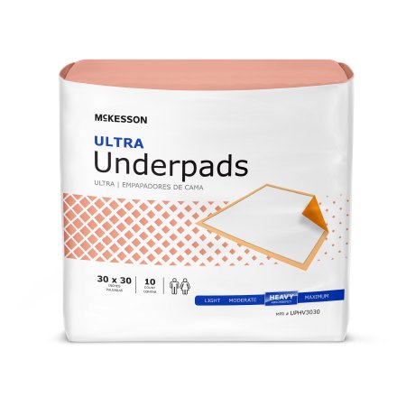 Underpad McKesson Ultra 30 X 30 Inch Disposable Fluff / Polymer Heavy Absorbency - M-730984-2968 - Bag of 10